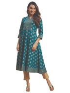 Rangita Teal Rayon Calf Length Printed Flared Kurti For Women | Kurta For Women_4Xl