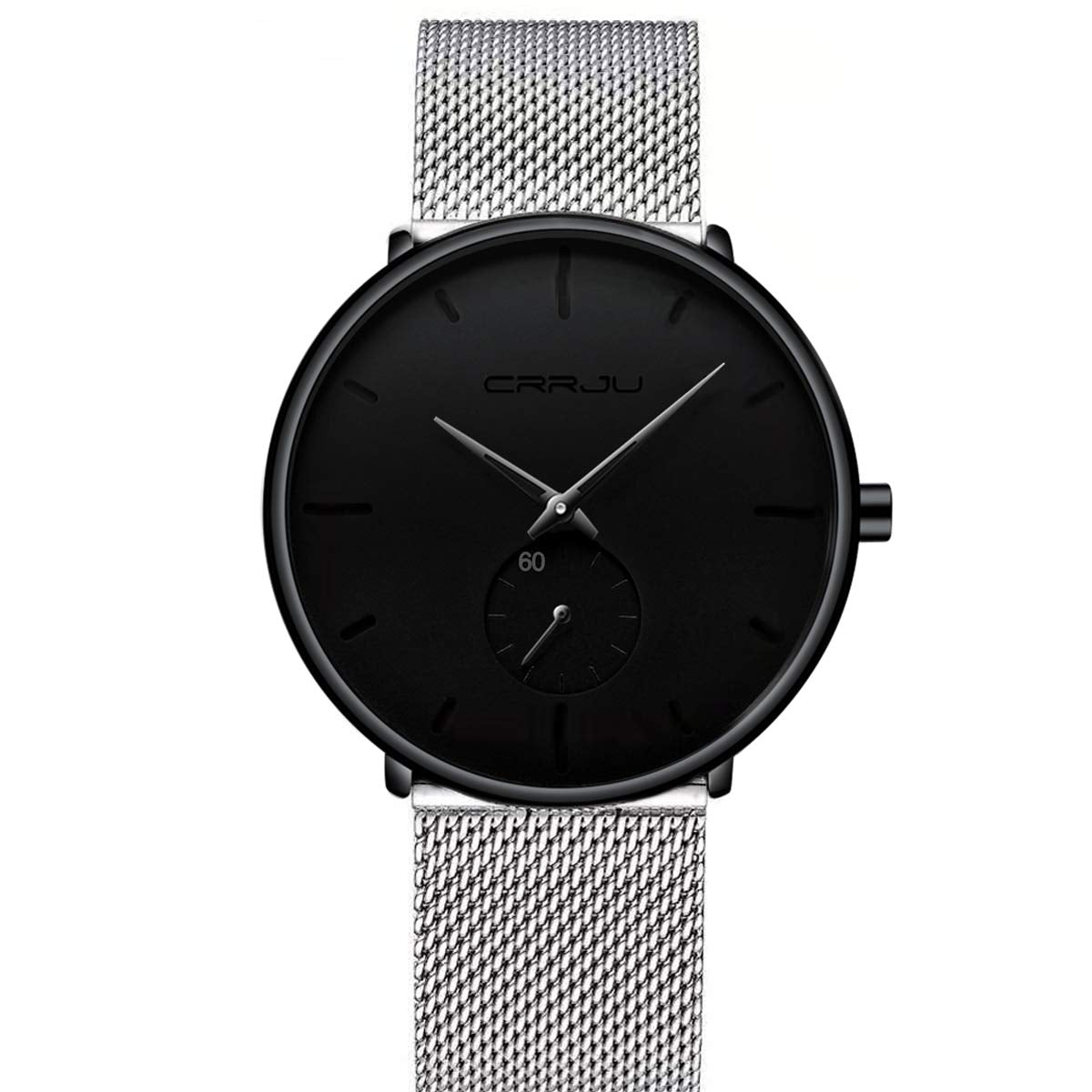 Mens Watches Ultra-Thin Minimalist Waterproof-Fashion Wrist Watch for Men Unisex Dress with Stainless Steel Mesh Band-Black Hand