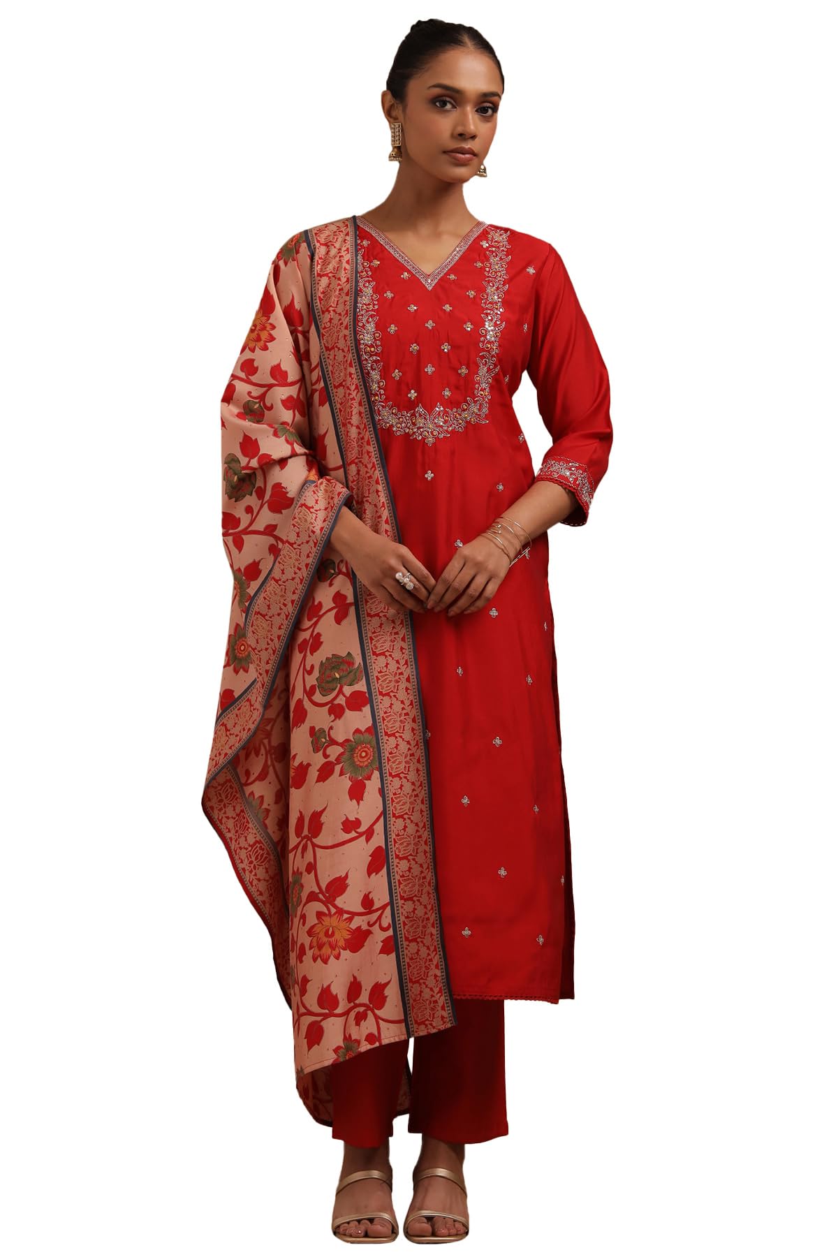 Soch Women Chanderi Embroidered Suit Set Zari