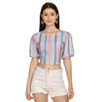 Leriya Fashion Women Striped Top With Half Sleeves For Office Wear, Casual Wear Both Use To Western Top & Saree For Blouse (Medi
