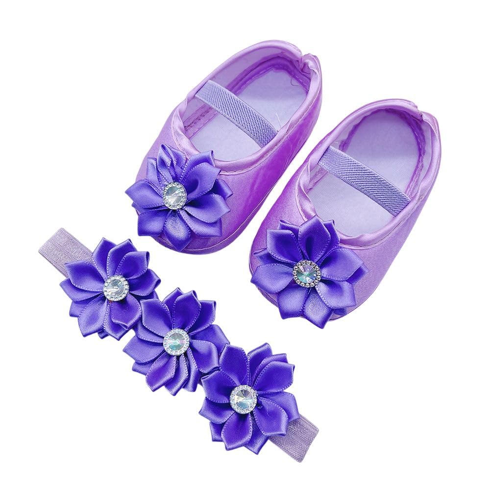 Syga Baby Girls Cotton Short Baby 3 Flower Pattern Hairband & Shoes Bootee Set Soft, Comfortable Fit For Ages 318 MonthOldS I 0-12