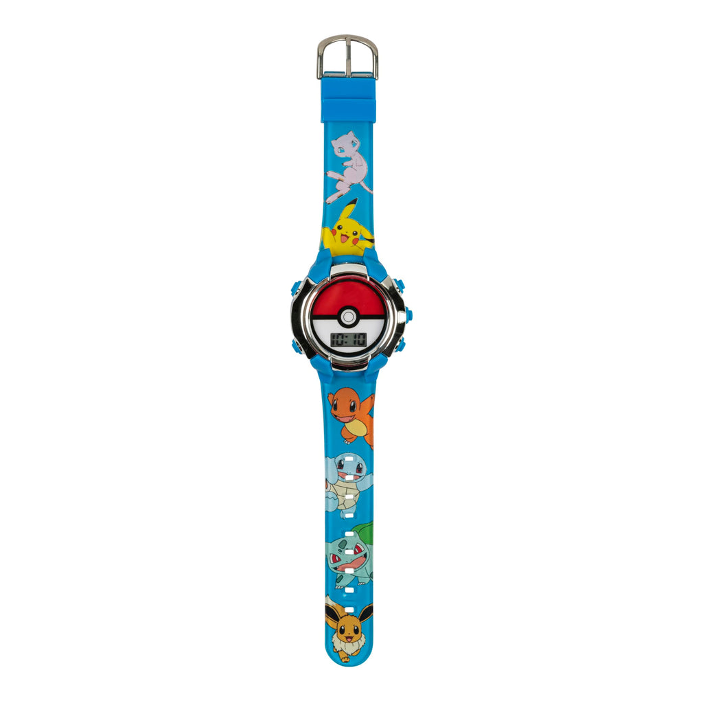 Accutime Kids Pokemon Pokeball Digital LCD Quartz Blue Wrist Watch with Blue Strap, Cool Inexpensive Gift & Party Favor for Boys