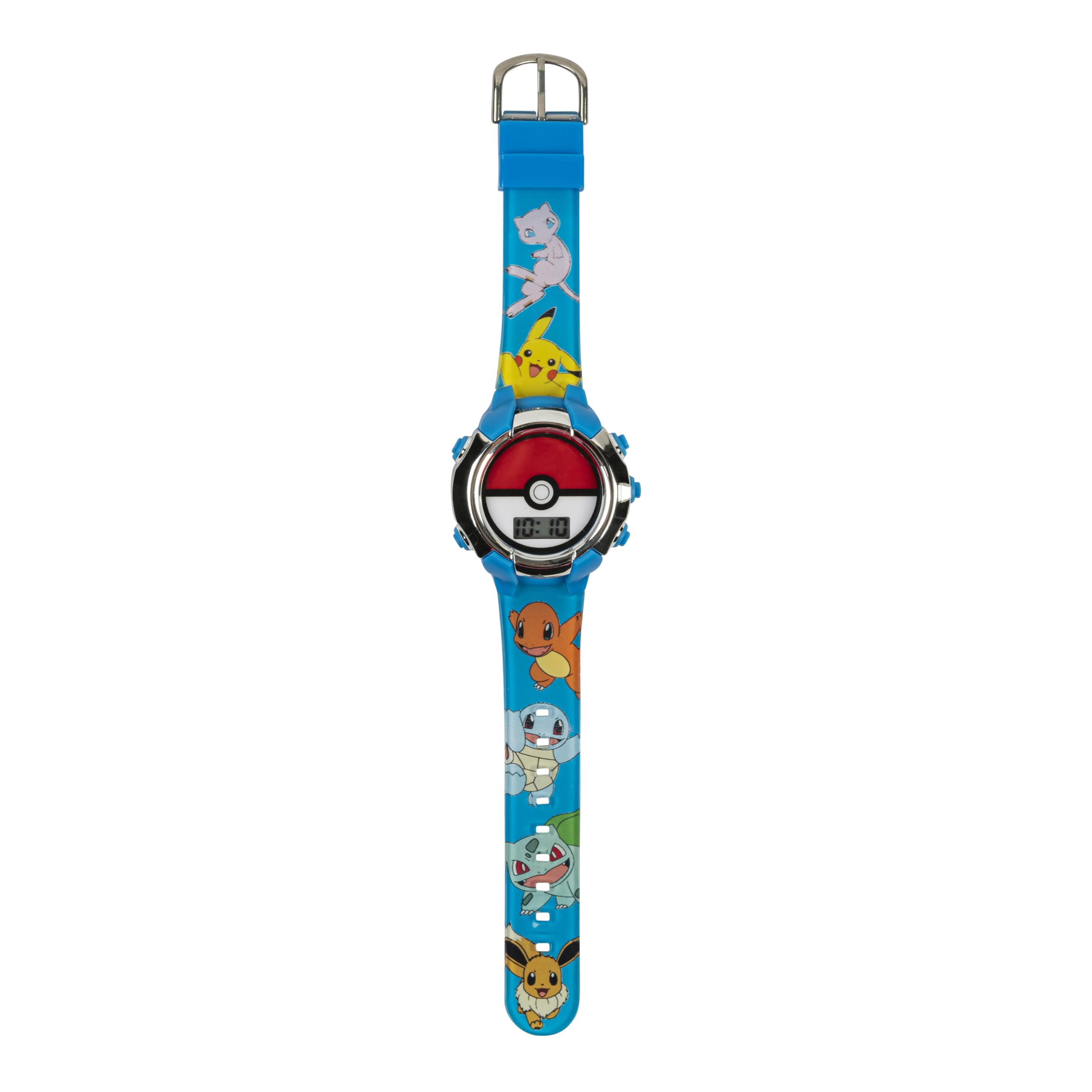 Accutime Kids Pokemon Pokeball Digital LCD Quartz Blue Wrist Watch with Blue Strap, Cool Inexpensive Gift & Party Favor for Boys