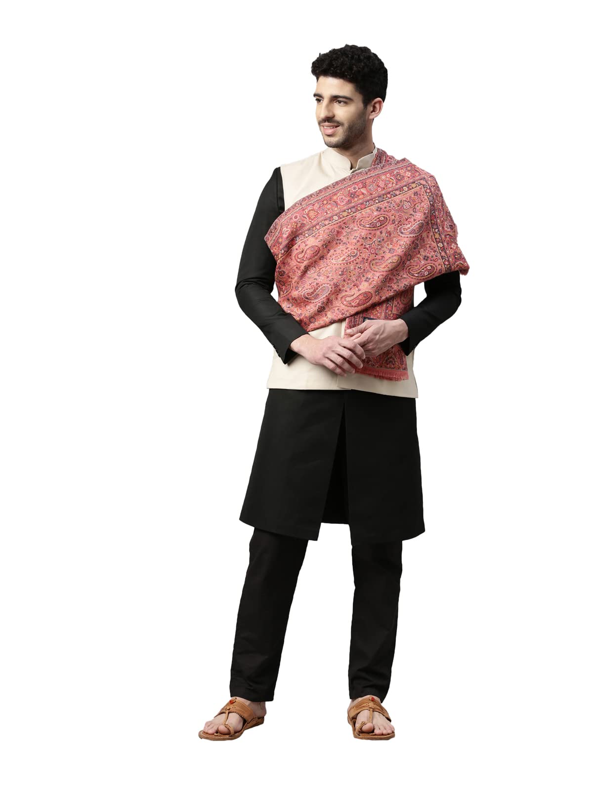 Pashmoda Men Gulzaar Kaani Woven Design Stole (Size 71X203 Cm, Black Color)