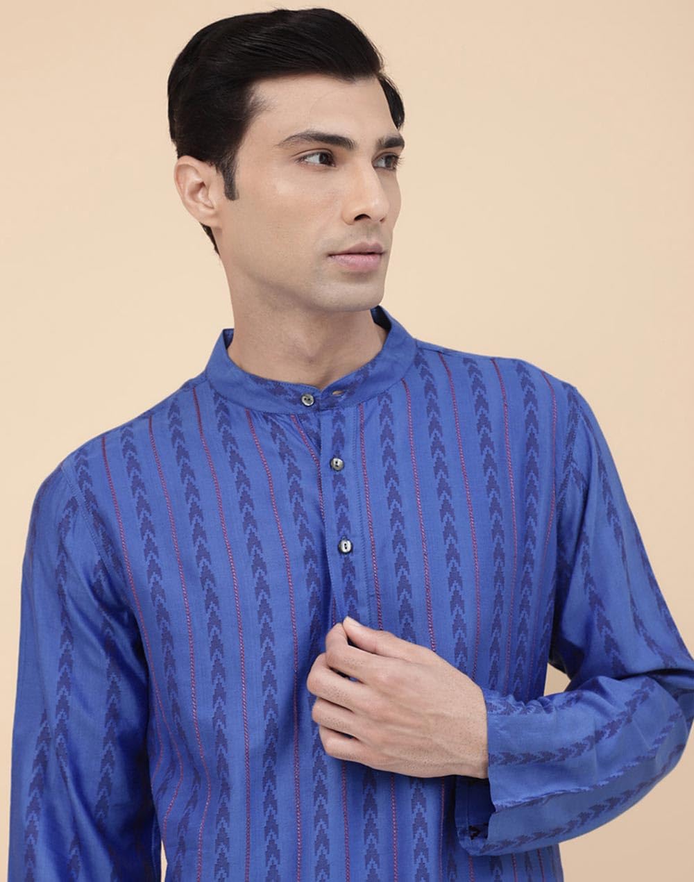 Fabindia Mens Viscose Blend Printed Comfort Fit Kurta (1032043BLUE_Blue