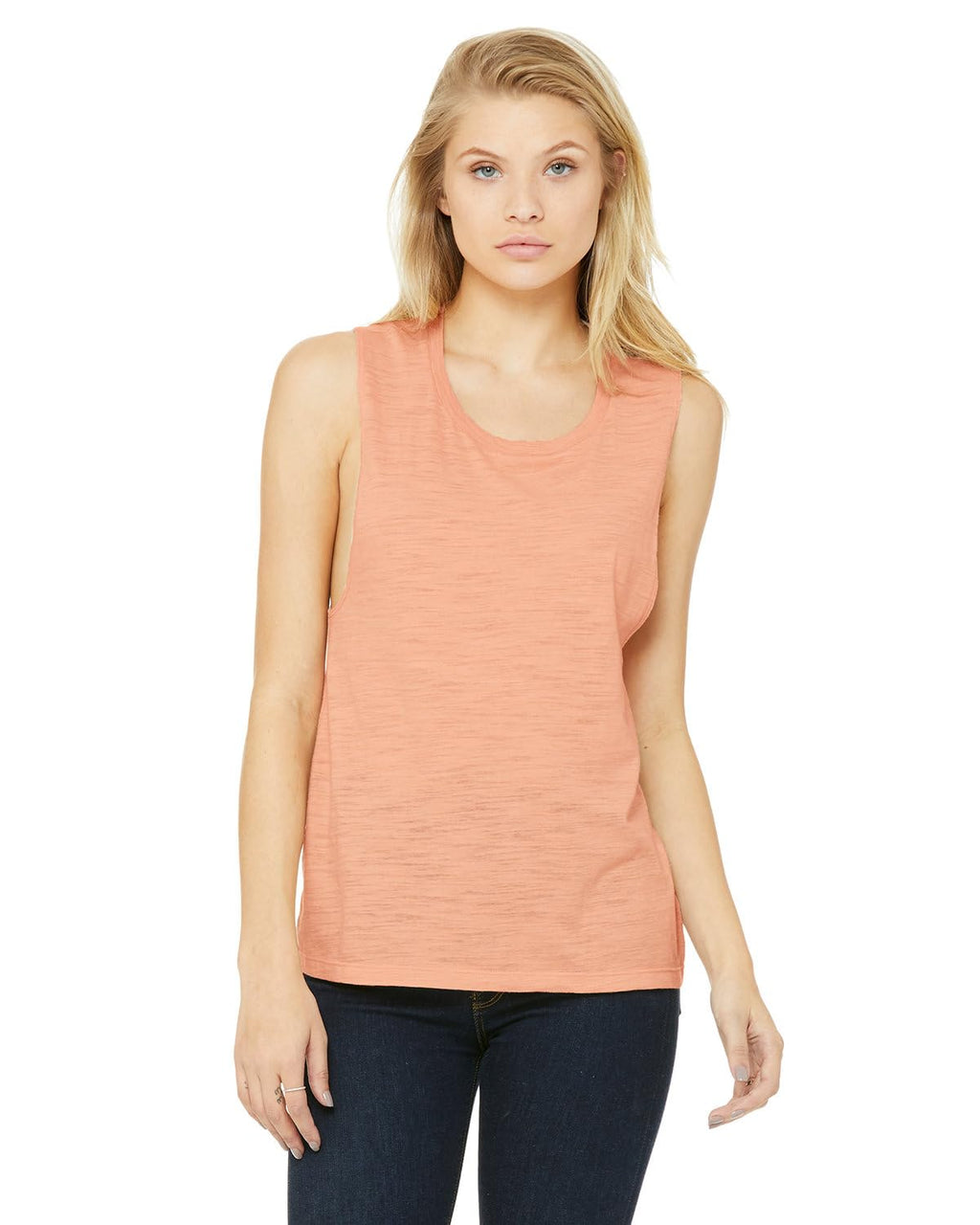 Ladies Flowy Scoop Muscle Tank - WHITE - S(D0102H7K53P)
