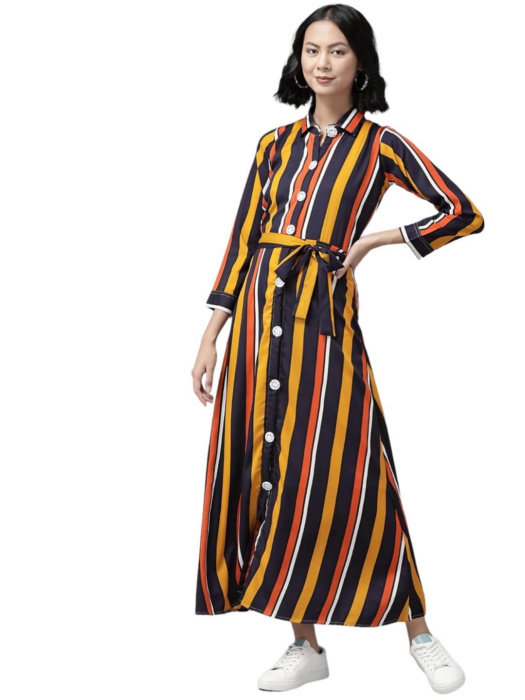 Aarika Womens Cotton Blend A-Line Ankle Length Dress (DR-AW-522_Multi Multicolour