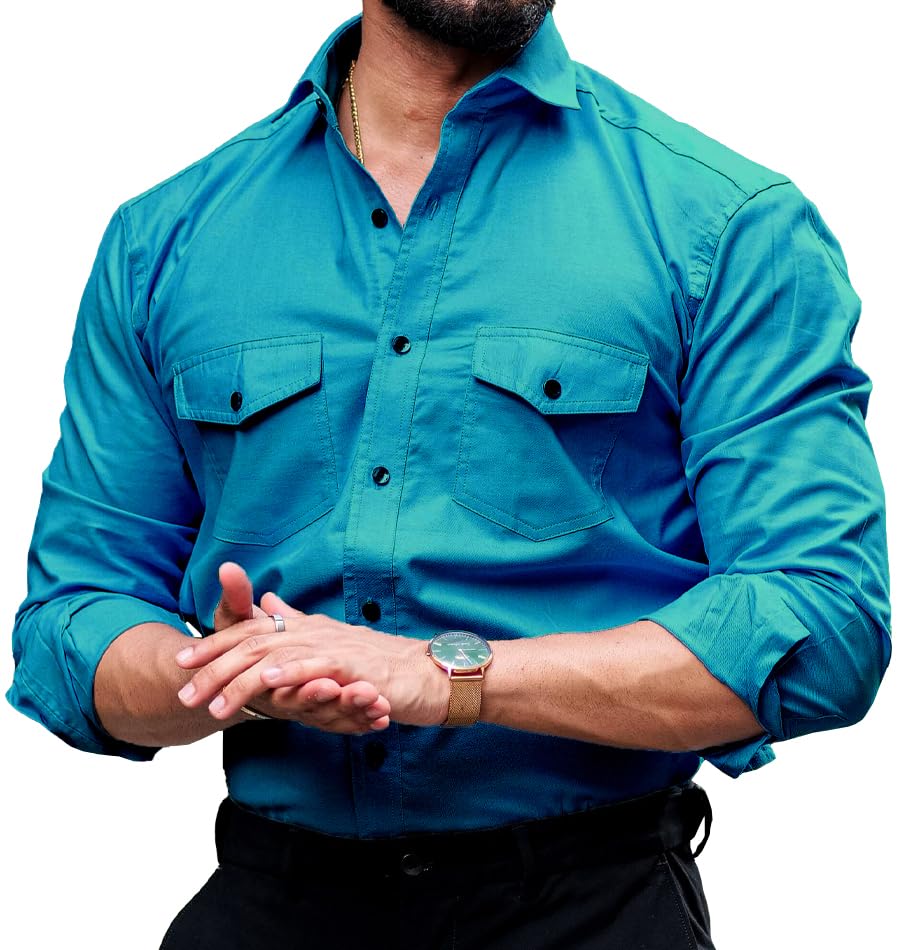 CB-COLEBROOK Mens Regular Fit Fancy Double Pocket Utility Casual Shirt for Men Full Sleeves Stylish Shirt - Cargo (Previously G