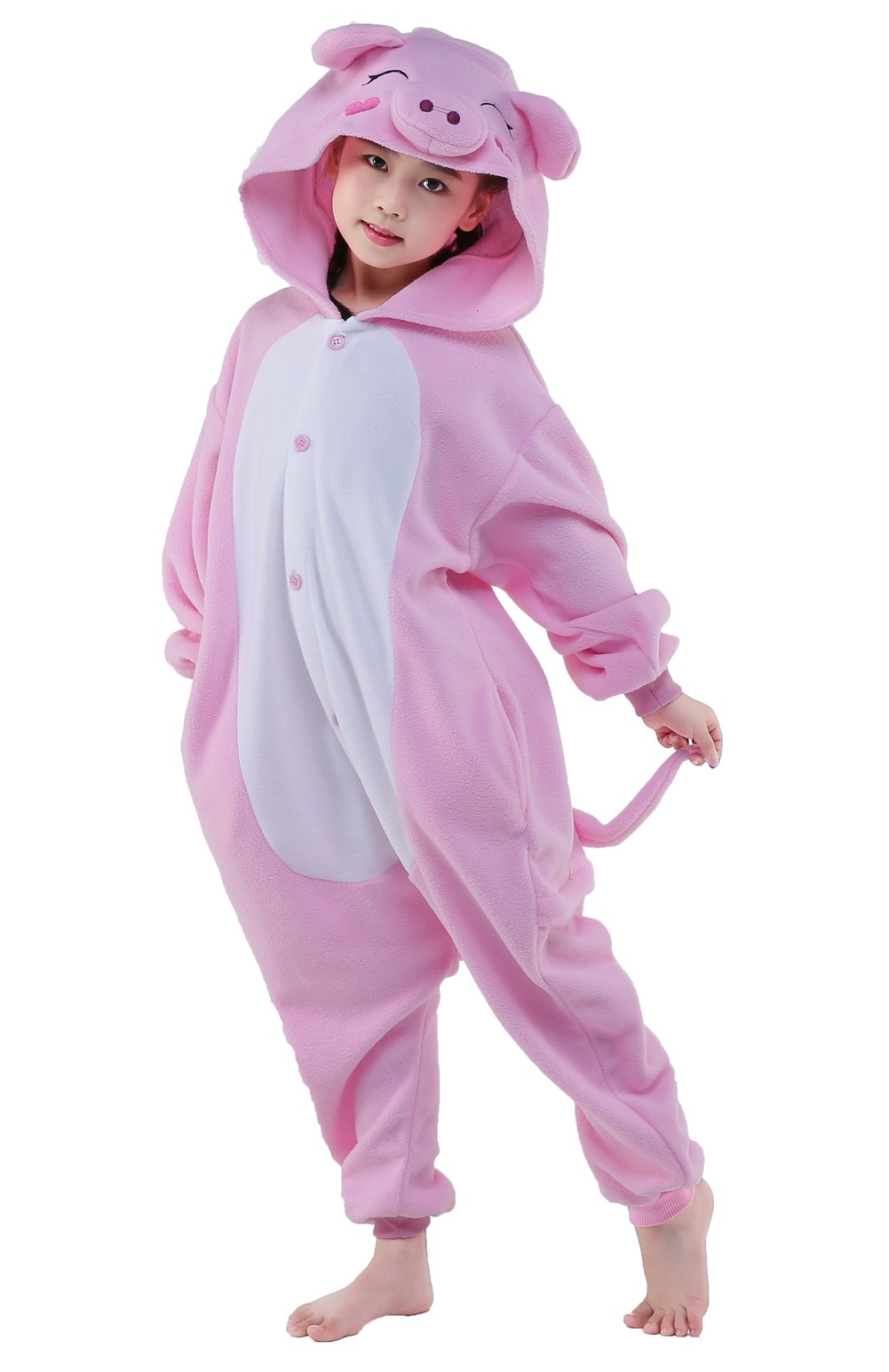 CANASOUR Pig Onesie Halloween Kids Cosplay Costume Girls Animal Unisex Outfuit Creature One Piece Hooded Farm Soft Pajamas Pink