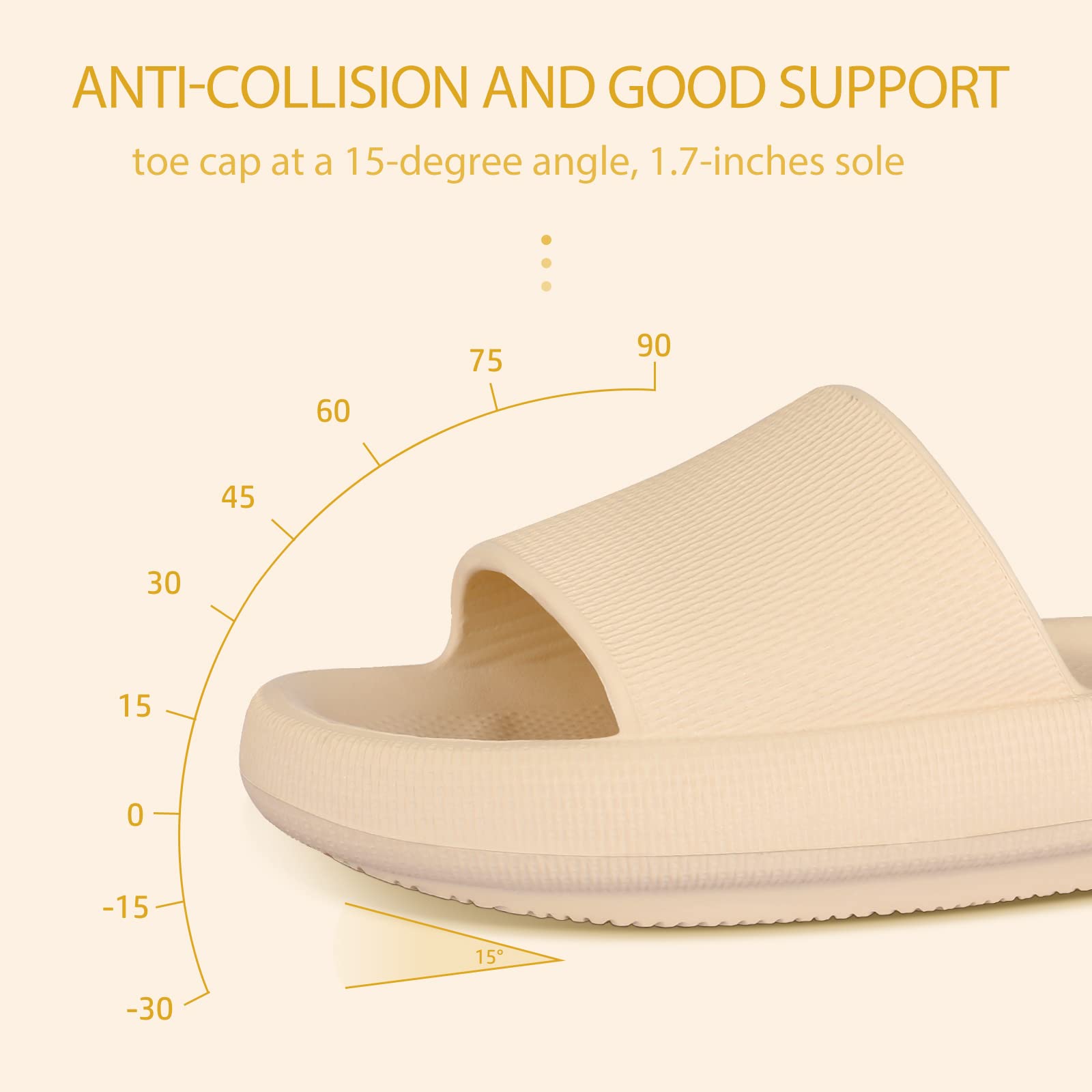 Khaki Cloud Slippers for Women and Men -Leevar Massage Shower Bathroom Non-Slip Open Toe Cloud Slide Soft Comfy Thick Sole Cloud