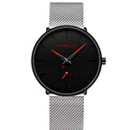 Mens Watches Ultra-Thin Minimalist Waterproof-Fashion Wrist Watch for Men Unisex Dress with Stainless Steel Mesh Band-Red Hands(