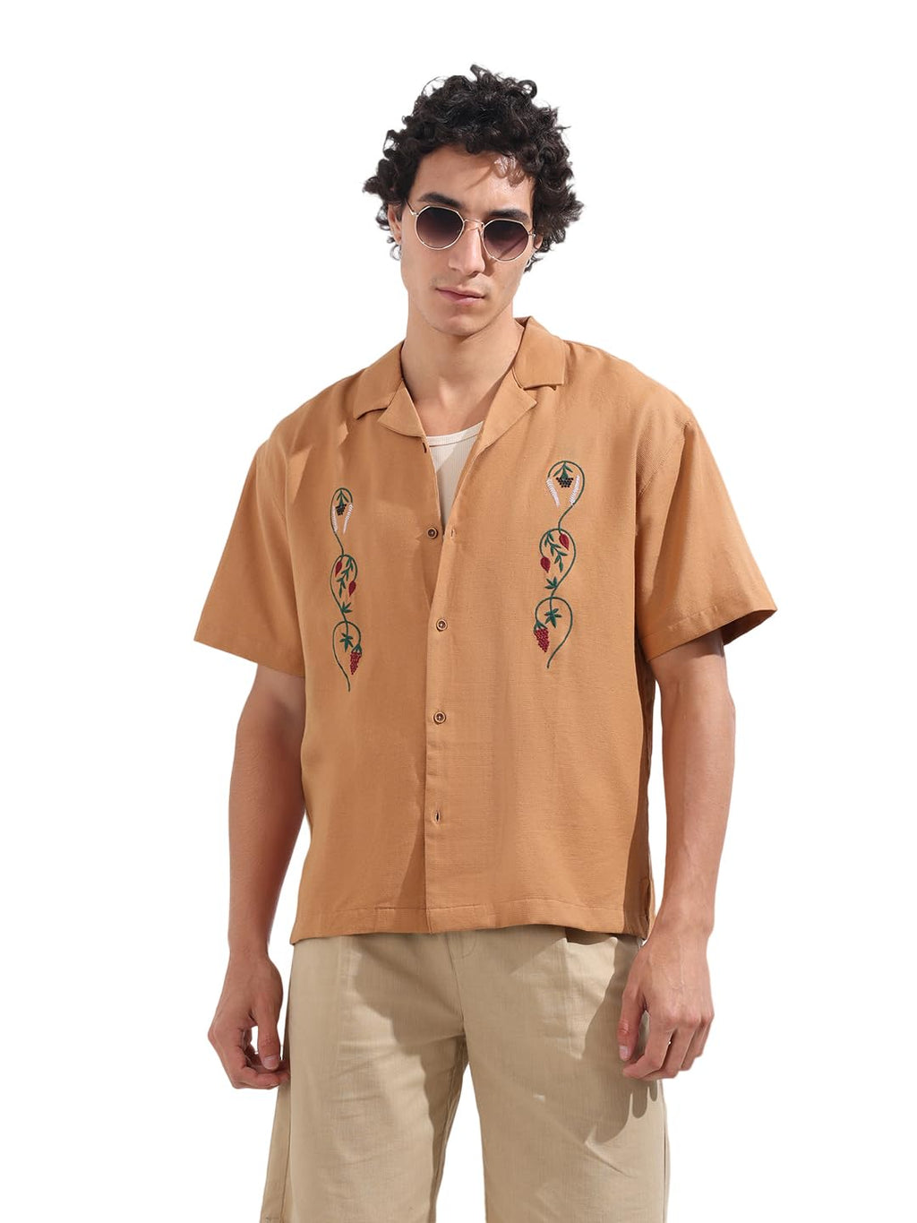 The Indian Garage Co Mens Relaxed Fit Solid Cuban Collar Half Sleeves Resort Sweater
