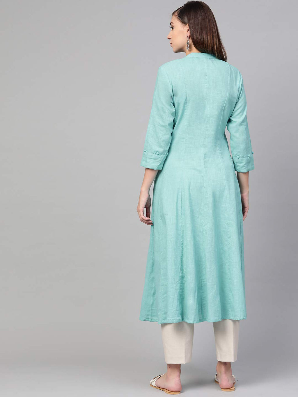 Idalia, Mandarin Collar, Chic Ethnic Look, Anarkali Dress, Anarkali Suit Dress, Cotton Kurta Set With 3/4 Sleeves, Knee-Length,