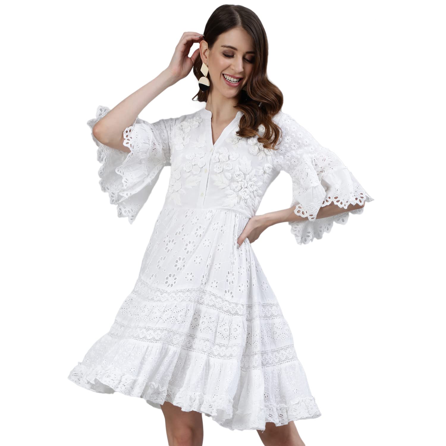 Ishin WomenS Cotton Above Knee Lenght A-Line Indo Western Dress Dhtopknm-13023_Xs_White