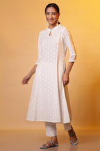 Aurelia White Floral Printed Printed Cotton-Rayon Blend Regular Kurta for Women