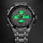 GOLDEN HOUR Luxury Stainless Steel Analog Digital Watches for Men Male Outdoor Sport Waterproof Big Heavy Wristwatch (Silver Whi