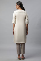 Off White Shantung Solid Plus Size Kurta