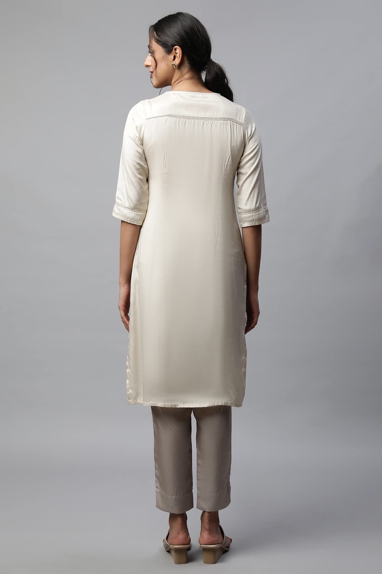 Aurelia WomenS Rayon Regular Off White Shantung Solid Kurta (23Fea13942-605337