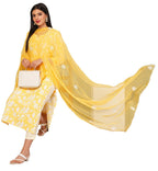 ANNI DESIGNER Womens Cotton Blend Straight Printed Kurta with Pant & Dupatta (MEI Yellow-ND_S_Yellow_Small)