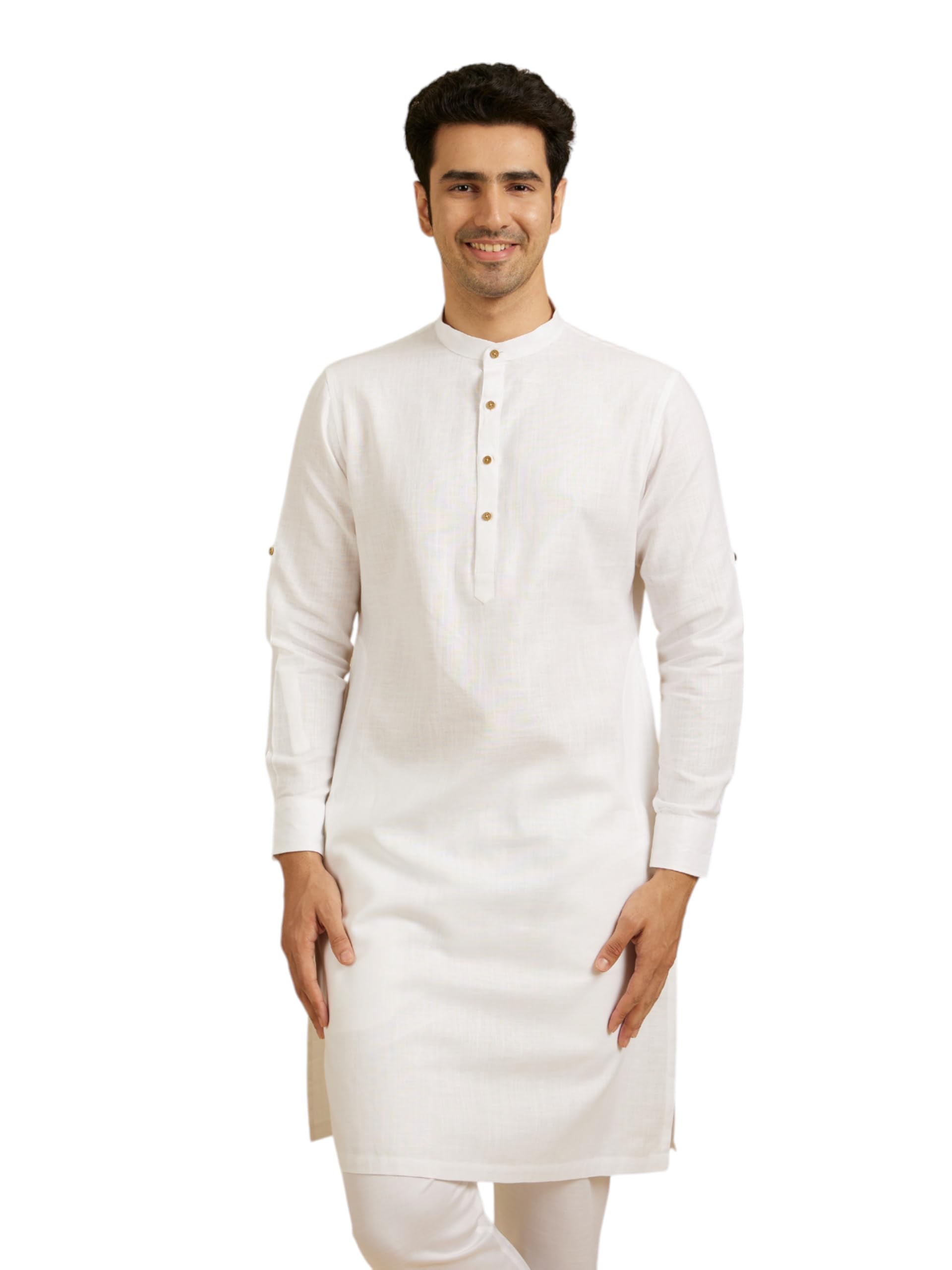 Manyavar MenS Cotton Solid Classic Long Kurta (White,Xl)