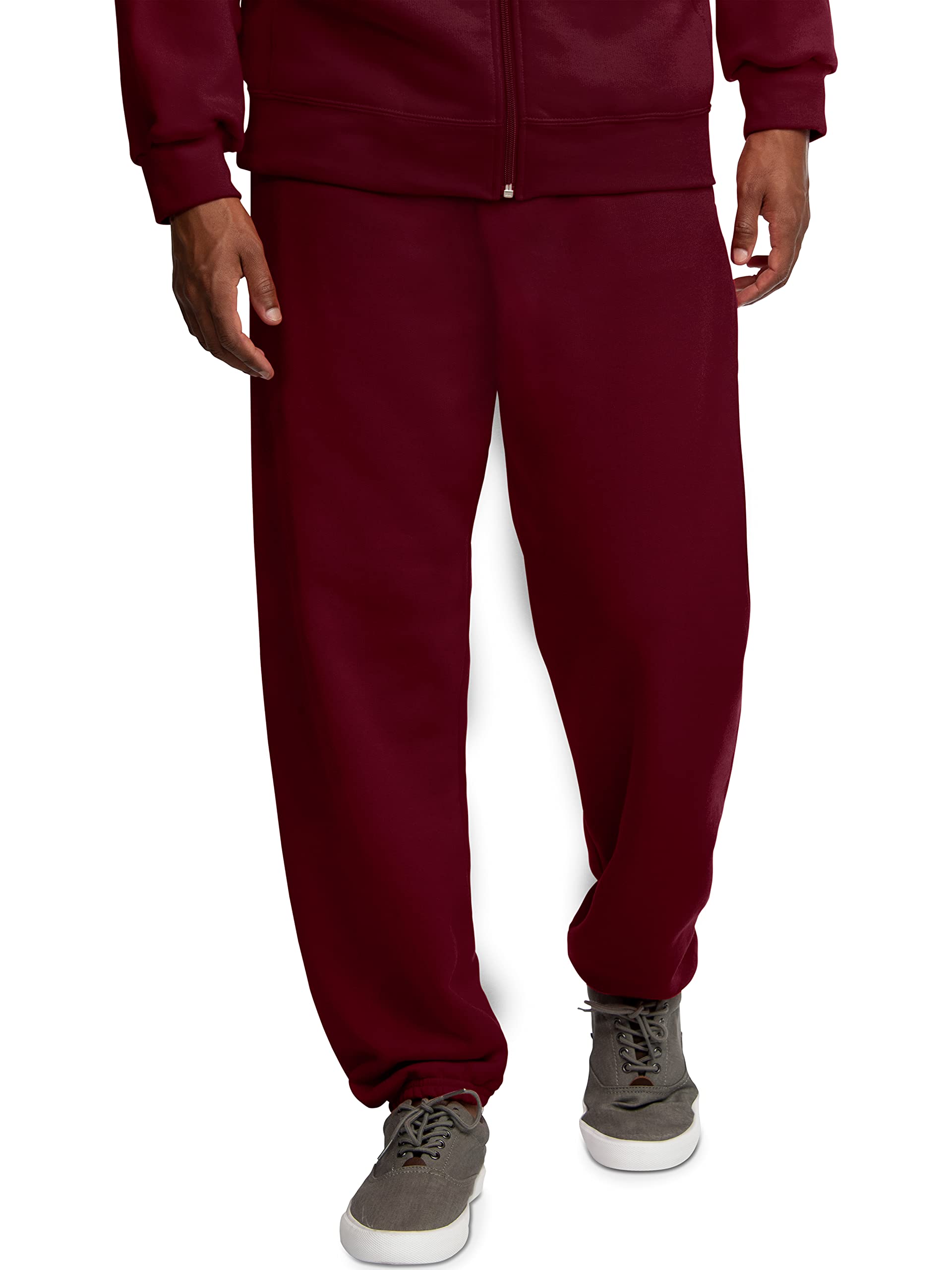 Fruit of the Loom Men's Eversoft Fleece Elastic Bottom Sweatpants with Pockets, Relaxed Fit, Moisture Wicking, Breathable, Maroo
