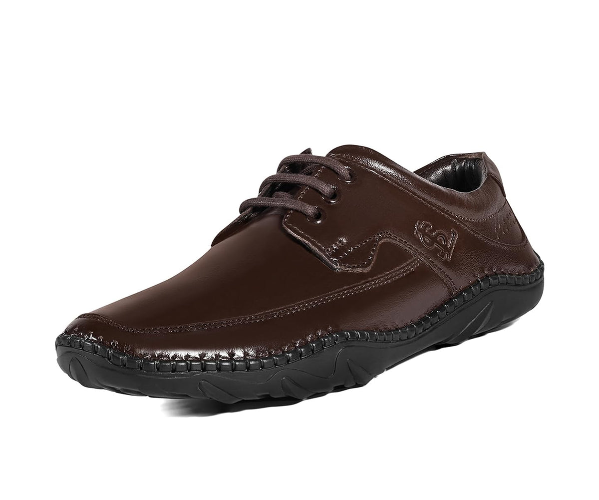 LOUIS STITCH Brunette Brown Genuine Leather Formal Shoes for Men | Ultra Lightweight and Flexible Rubber Sole Mens Formal Derby  8