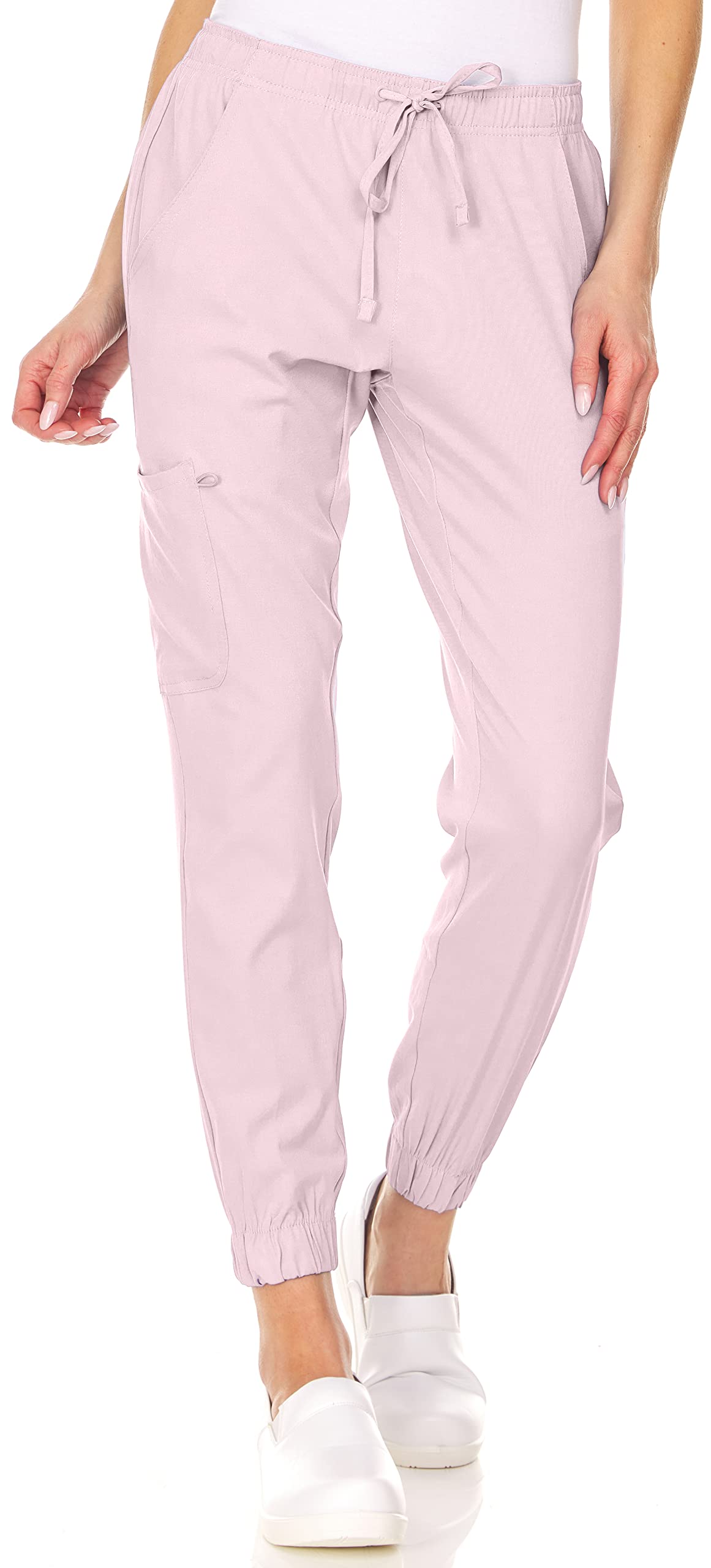 Mini Marilyn Scrub Joggers 4-Way Stretch Elastic Waistband Four Pocket Jogger Pants, Blush Size Large