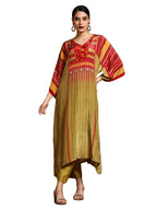 Varanga Women-Floral & Stripper Printed With Shell & Bead Embroidery Kaftan & Trouser