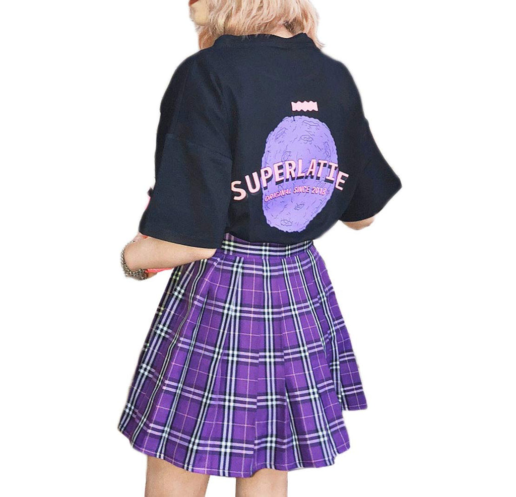 Womens Pleated Mini Skirt Plaid Short Sexy A line Skirts Costumes (4XL, Purple Mixed White)