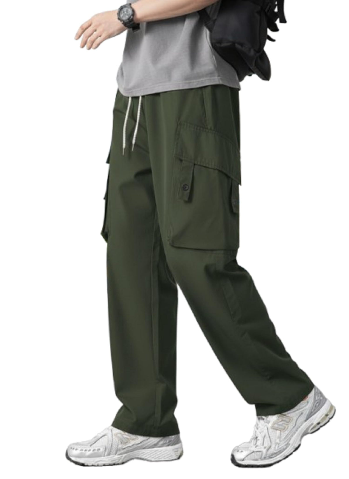 Lymio Cargo For Men || Cotton Cargo Pant || Drawstring Waist Pant (Also Available In Plus Sizes) (155GreenL)