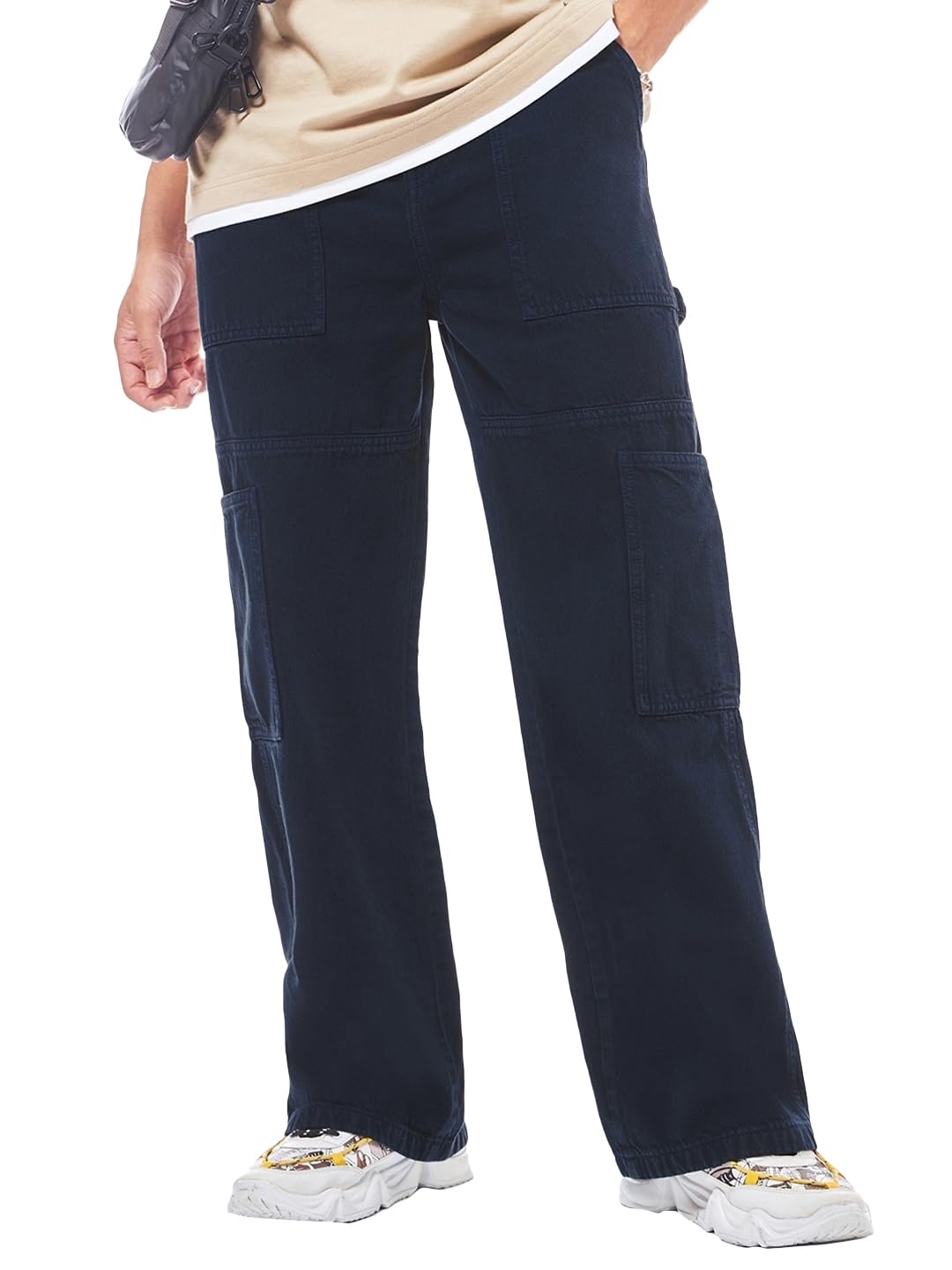 Bewakoof Mens Solid Straight Fit Cotton Carpenter Jeans_624686_Blue_36
