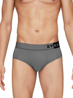 XYXX Mens Underwear Dualist IntelliSoft Antimicrobial Micro Modal Brief Pack of 3 (Steel Grey & Black;Black Iris & Black;Lime P