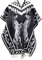 Del Mex Authentic Mexican Poncho Cobija Gaban Blanket -Black & White (Horses)