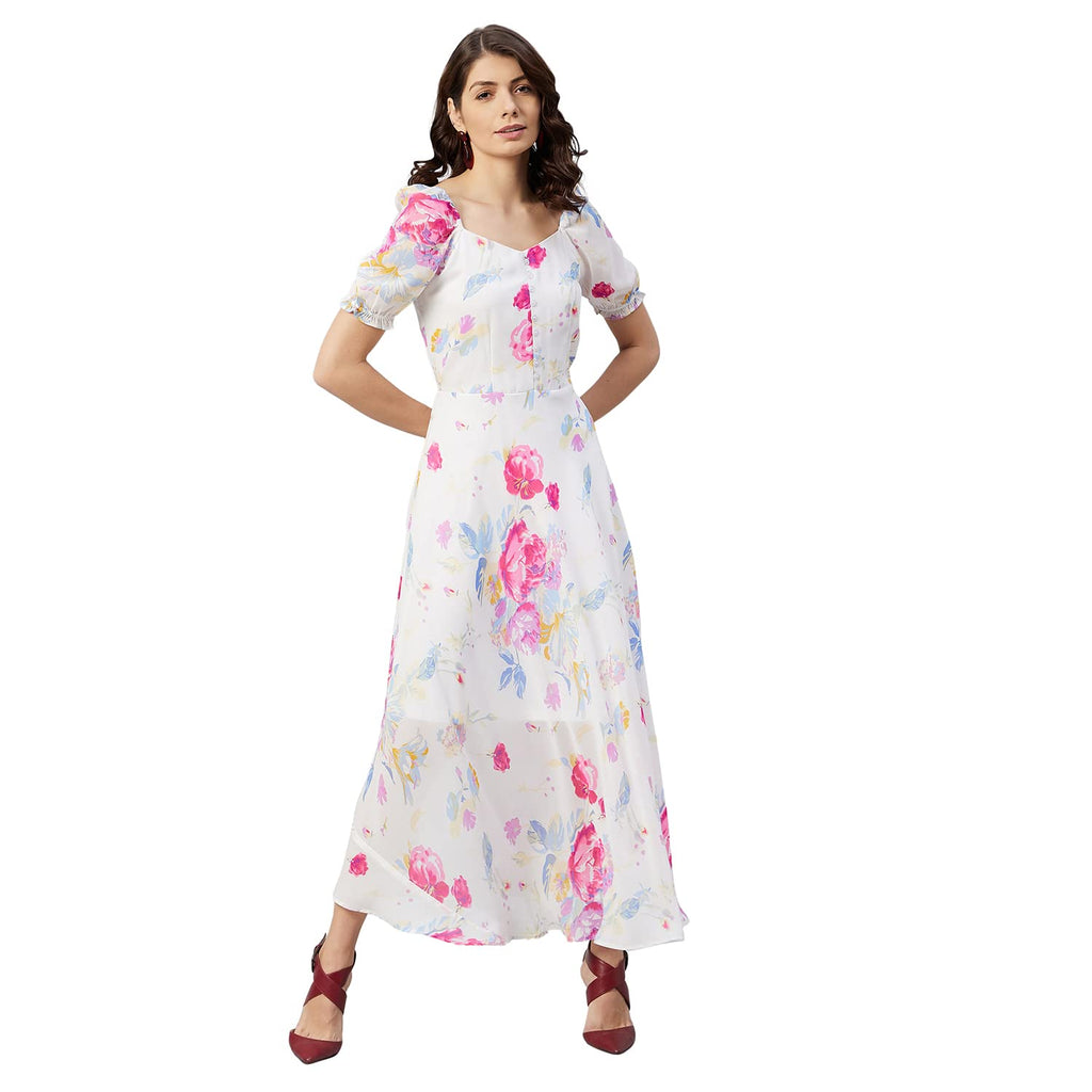 Rare WomenS Polyester Fit And Flare Maxi Dress (Ep6218Ent_White