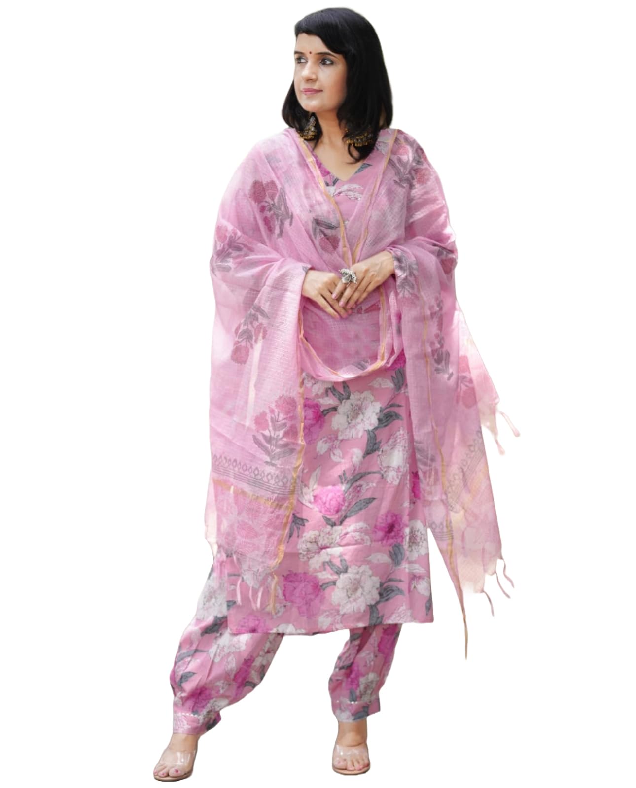 ANNI DESIGNER Womens Rayon Blend Straight Printed Kurta with Pant & Dupatta (Suragini Pink_XXL_Pink_XX-Large)
