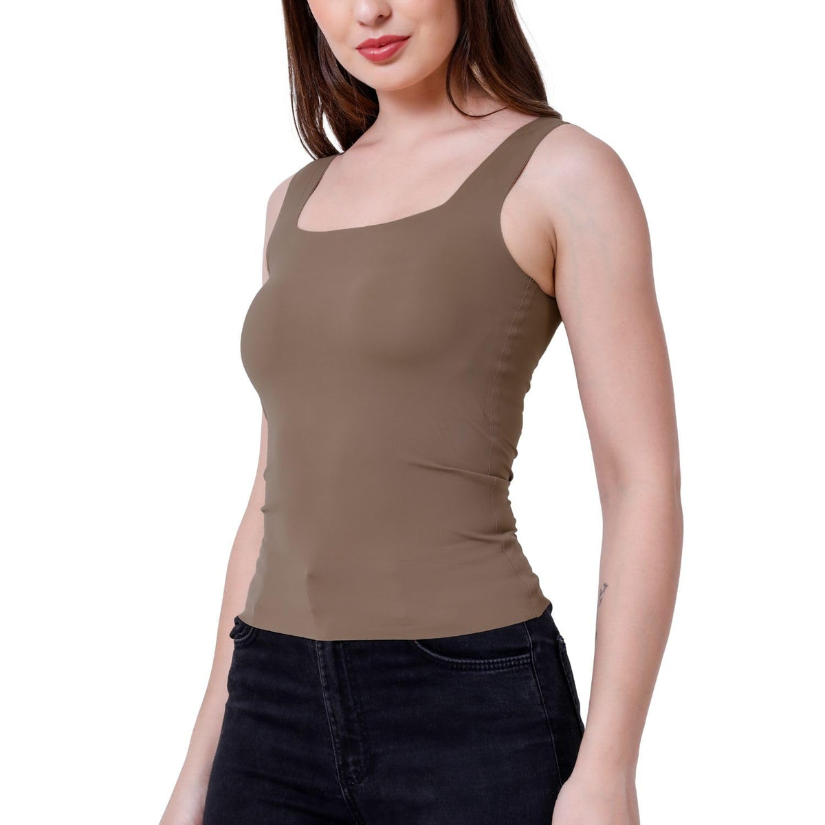 Caredone WomenS Padded Camisole Shoulder Strap Tank Top With BuiltIn Shelf Bra| Relaxed Fit | Size S To L. (In, Alpha, S, Brow