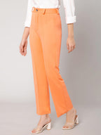 Kotty Womens High Rise Viscose Rayon Solid Trousers Light Orange