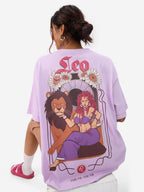 The Souled Store Zodiac: Leo Women and Girls Short Sleeves Round Neck Purple Graphic Printed Cotton Oversized T-Shirts