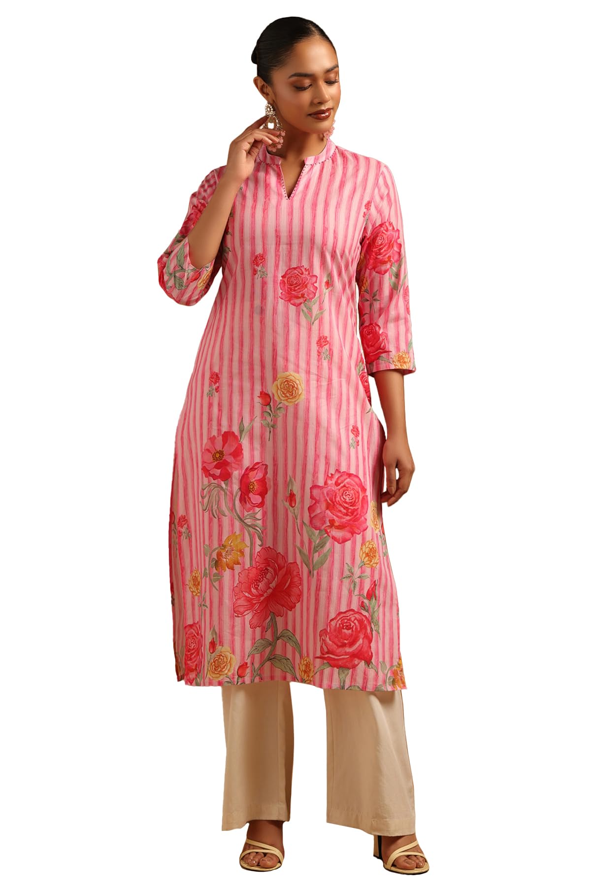 Soch Women Pure Cotton Floral Kurta with Bead Details