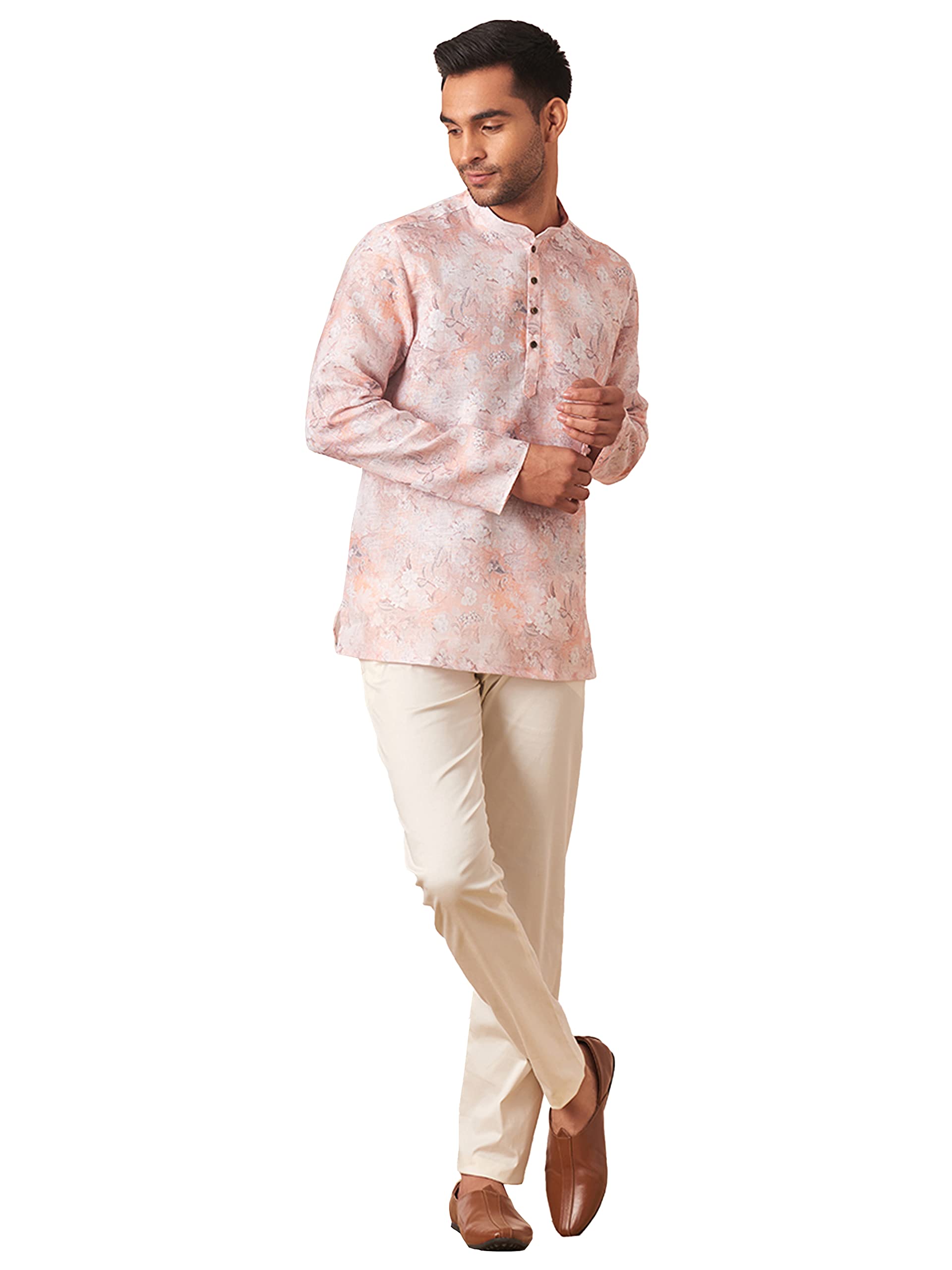 Manyavar MenS Short Kurta, Full Sleeves Mandarin Collar Ethnic Waist Length Kurta Only, Kurta For Festival, Wedding, Blended Cot
