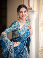 Flosive Womens Kanjivaram Silk Saree With Weaving Work Gold Zari With Blouse Piece