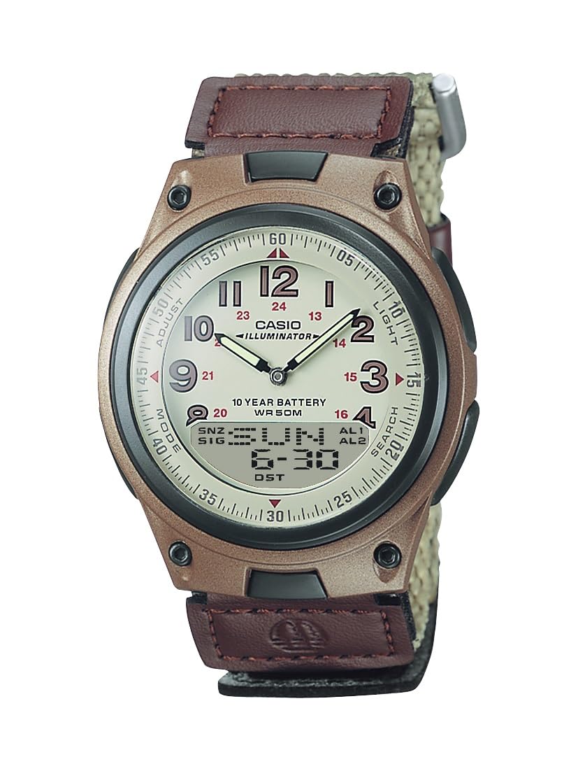 Casio AW80 Series | Mens Analog-Digital Watch | Beige | 50M Water Resistance | Multi Alarms | 100 SEC Stopwatch | Countdown Time