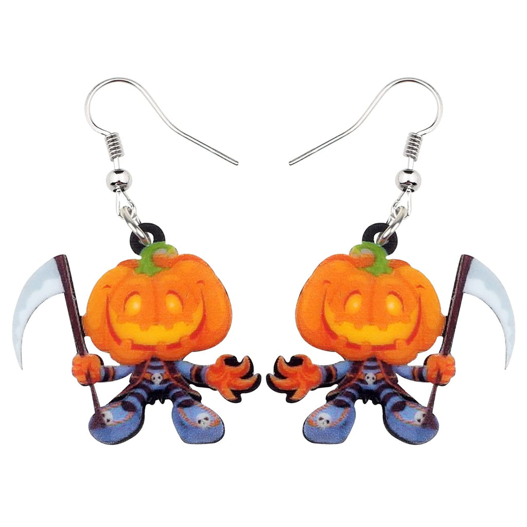 NEWEI Cute Acrylic Halloween Witch Pumpkin Earrings Big Long Dangle Drop For Women Festival Jewelry Gifts Charm (Apricot)