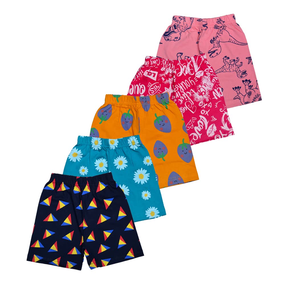 T2F Girls Cotton Printed Shorts(Pack of 5), Assorted, 13-14 Years