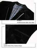 THWEI Mens Velvet Blazer One Button Slim Fit Blazer Sport Coat P-Black S