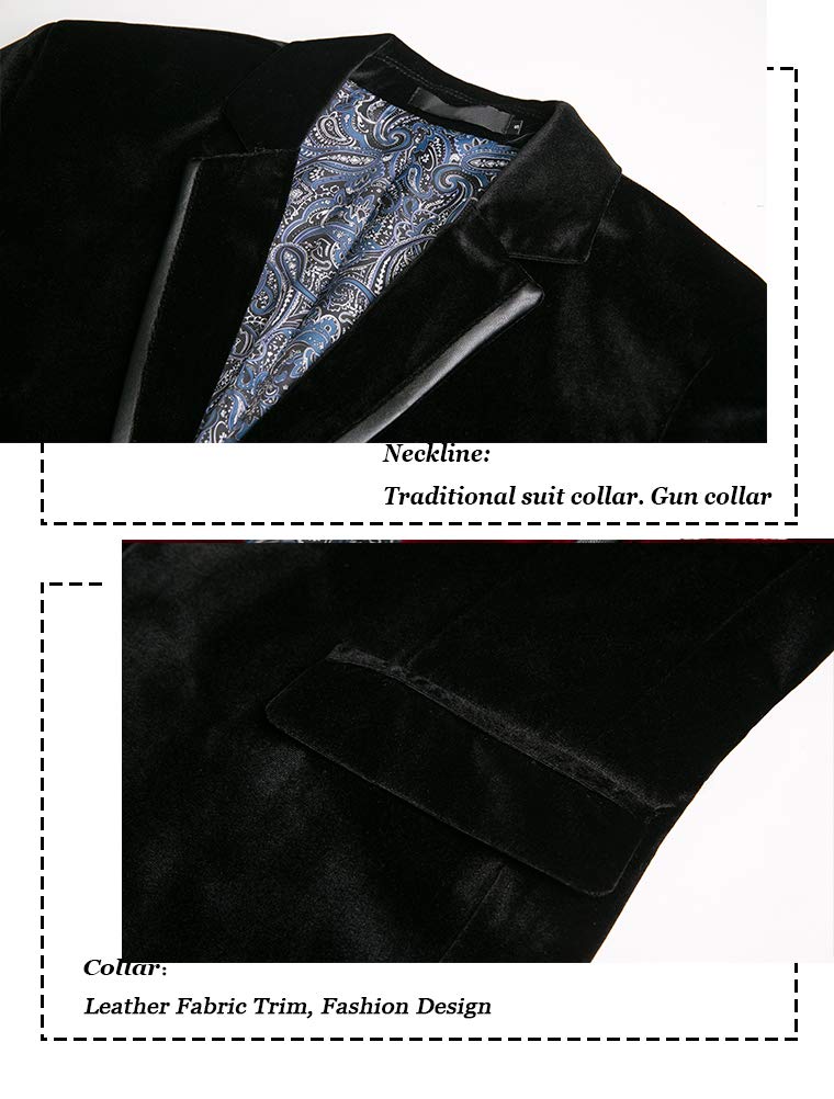 THWEI Mens Velvet Blazer One Button Slim Fit Blazer Sport Coat P-Black S