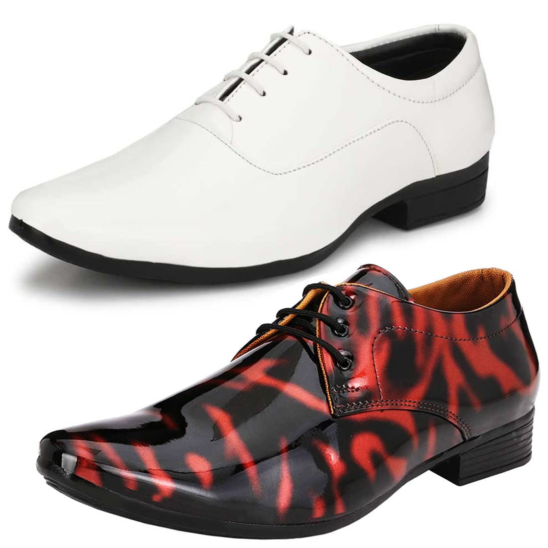 Attractive Trendy Formal Shoes/Party Shoes/ 2 Shoes Combo with Free Belt for Men and Boys (BAZAAR7780_VTR01BlkRed006Wht1Blk 10
