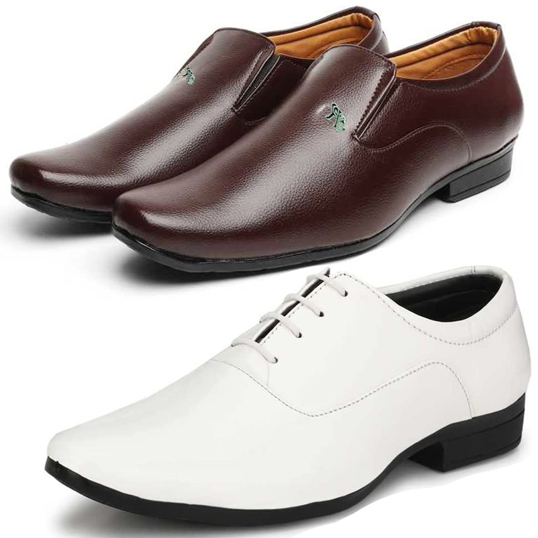Graceful Formal Shoes/Party Shoes/ 2 Shoes Combo with Free Belt for Men and Boys (BAZAAR8300_VTR006Wht2005Brwn) Multicolor 10