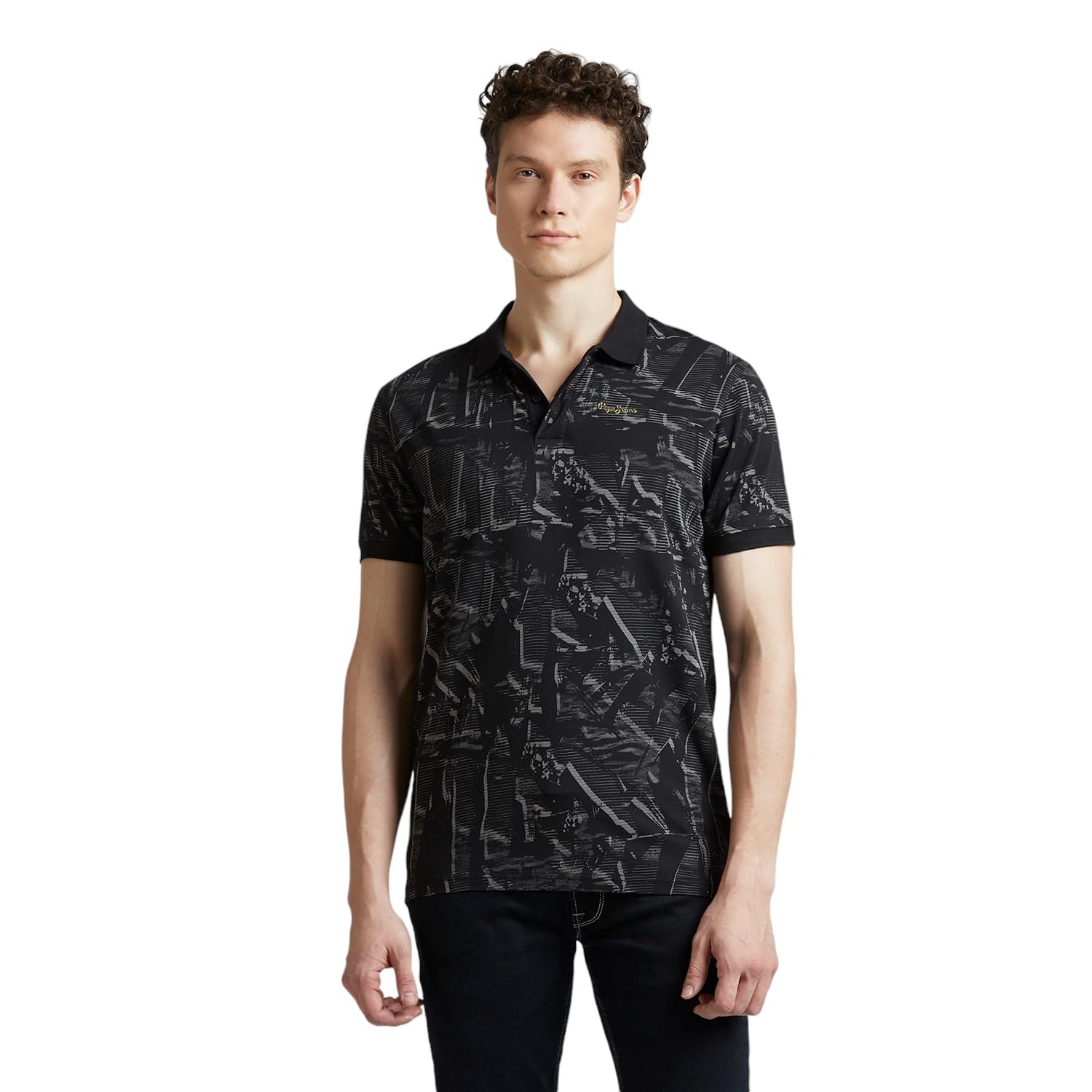 Pepe Jeans Black Abstract Print Short Sleeve Polo