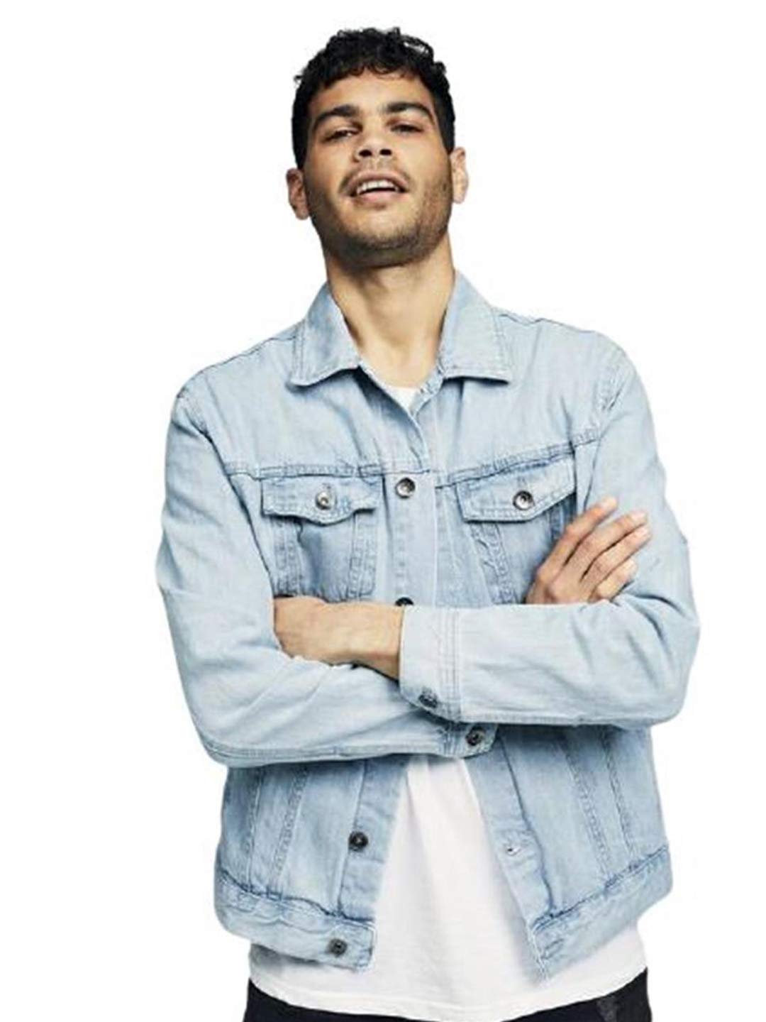 KOTTY Men Denim Full Sleeve Regular Winter Jacket(LightBlue,S)